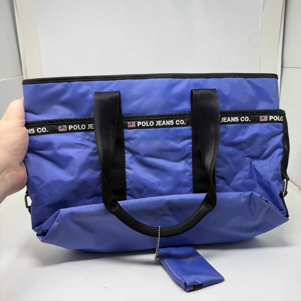 Polo Jeans Co Ralph Lauren Tote Bag Blue‎ Logo Webbing Large With Mini Pouch